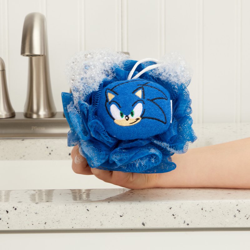 Kids Bath Loofah Pouf Sonic The Hedgehog Blue - Gentle Exfoliating Sponge