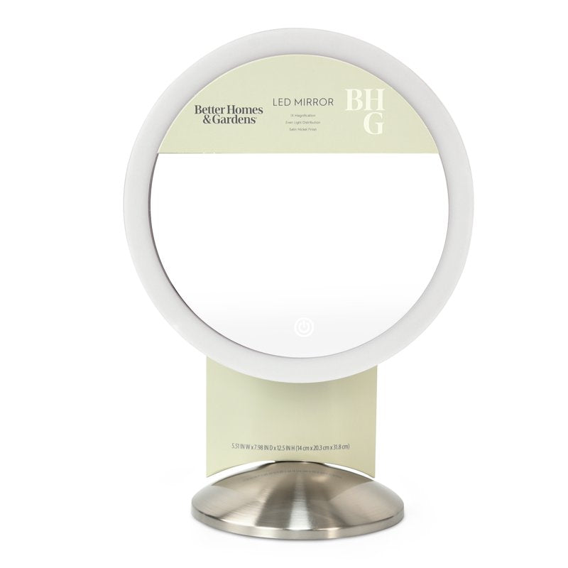 Satin Nickel LED Vanity Mirror - Adjustable Tilt Grooming Mirror