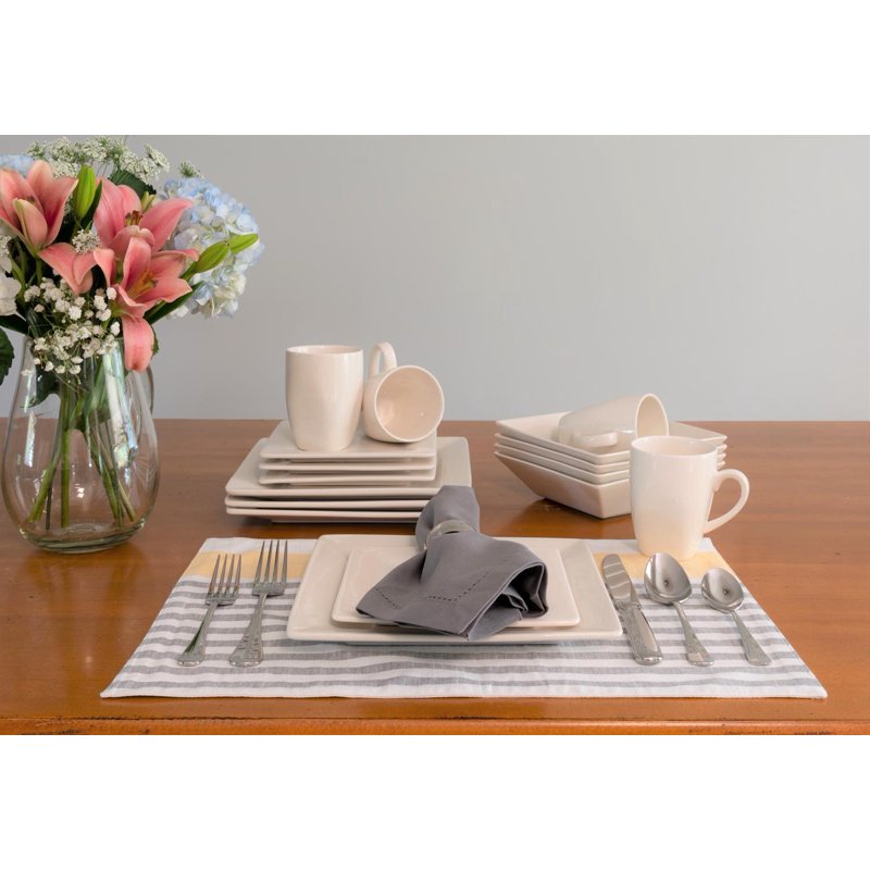 16-Piece Stoneware Dinnerware Set - Cream White