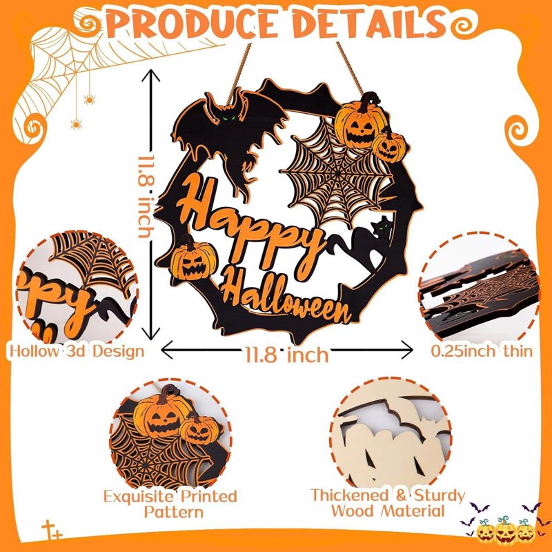 Halloween Wreath Decoration - Indoor Outdoor Spooky Door Wall Decor - Variation D