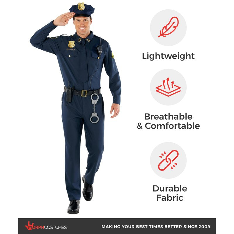 Police Officer Costume for Men Small - Halloween Fancy Dress, Blue, Variation S