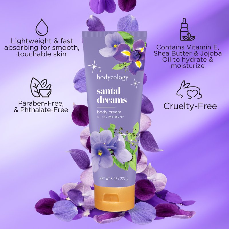 Santal Dreams Shea Butter Body Cream - Moisturizing Fragrant Skin Lotion, 8 oz