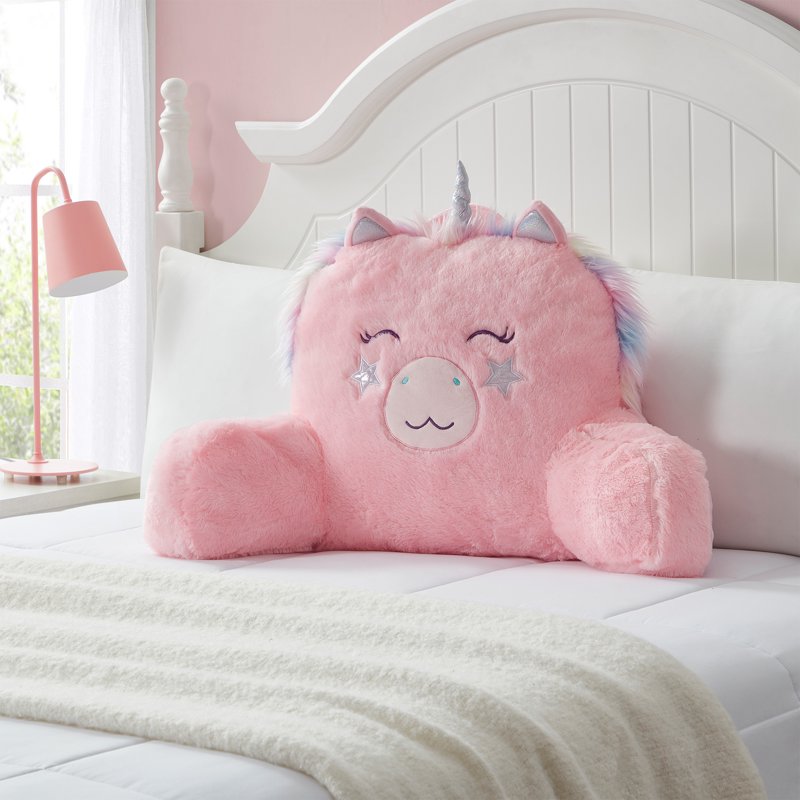 Pink Unicorn Faux Fur Backrest Lounger Pillow - Kids Decorative Cushion