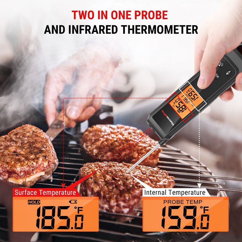 2-in-1 Infrared & Instant Read Meat Thermometer for Grilling