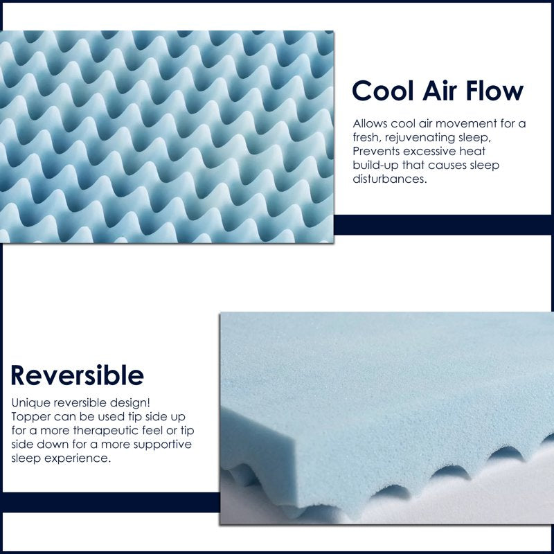 King Gel Memory Foam Mattress Topper - 3 Inch Convoluted Cooling Support