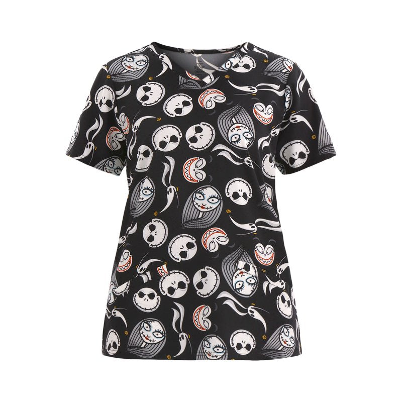 Nightmare Before Christmas Women's Graphic Scrub Top Black NBC M - Jack Sally Zero