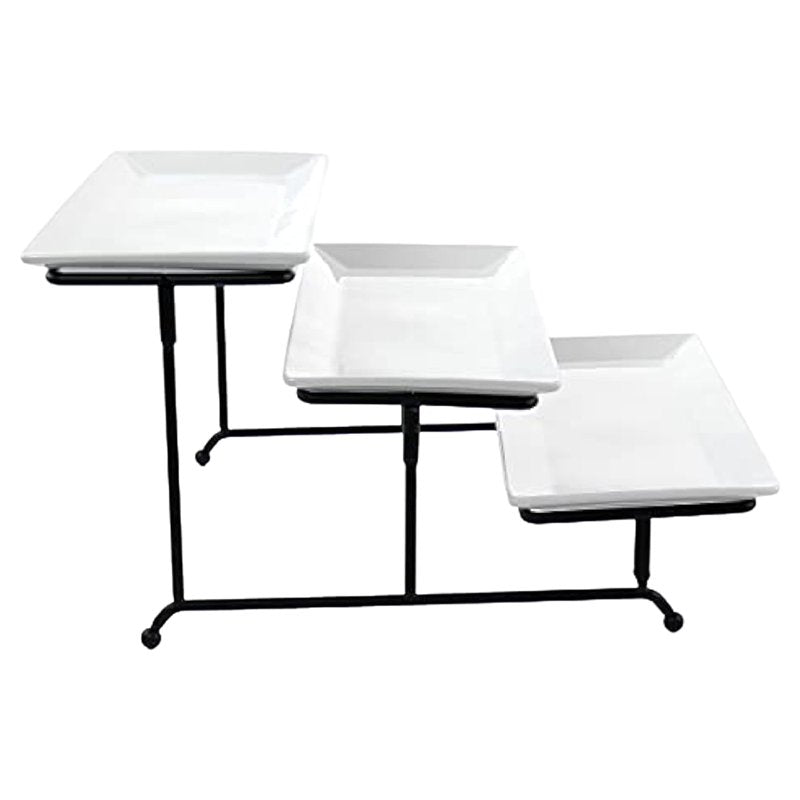 3 Tier Rectangular Porcelain Serveware Set - White/Black