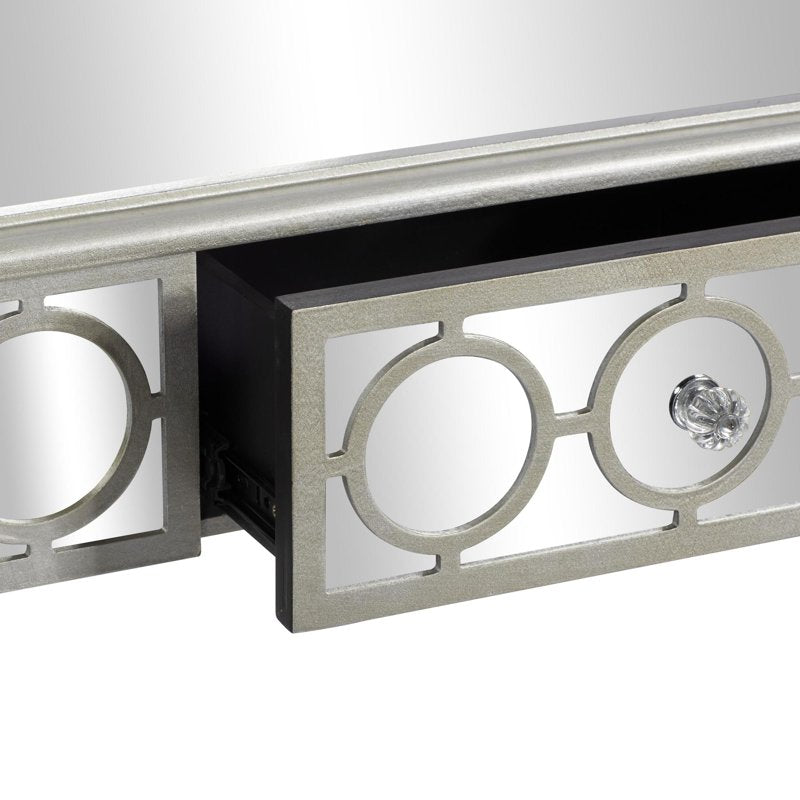 Geometric Silver Mirrored Console Table Set with Drawer - 2 Pieces