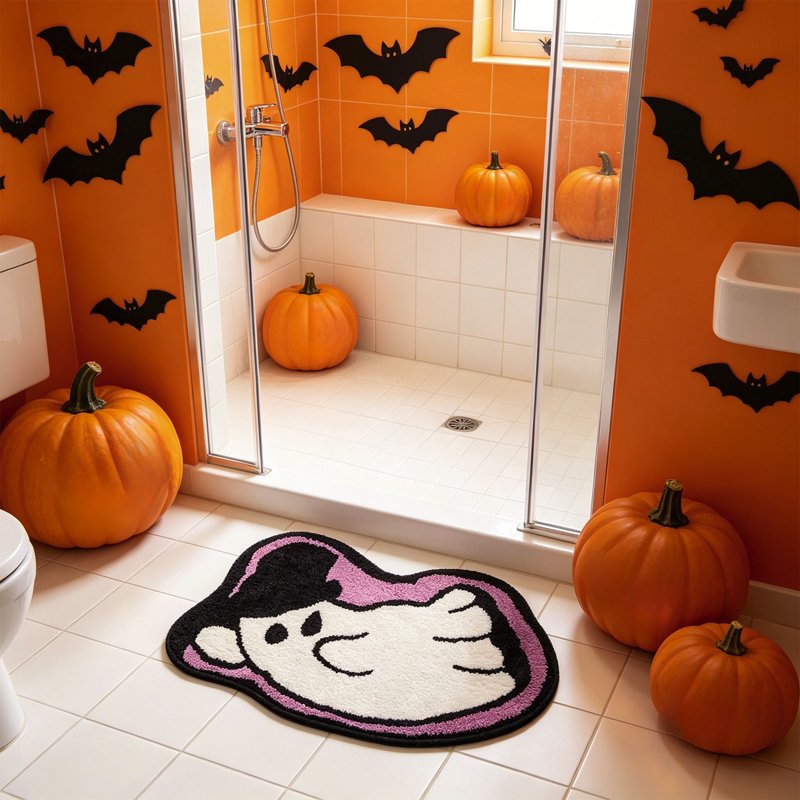 Halloween Ghost Bath Mat - Cute Spooky Welcome Doormat for Bathroom & Entryway - Variation 09 Ghost Bath Mat I