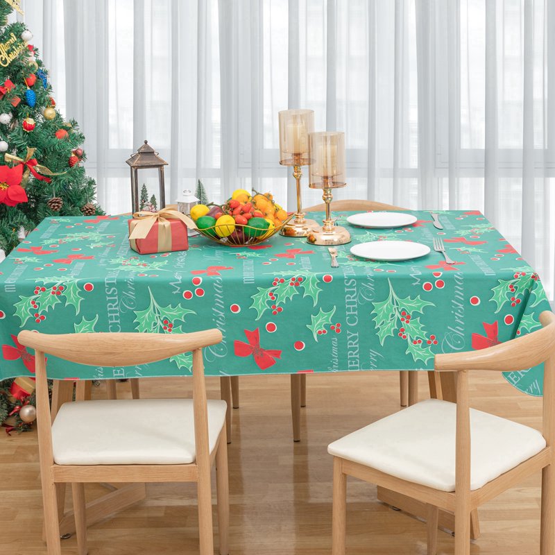 Christmas Tablecloth 60x84 Inch - Red & Green Waterproof Plastic