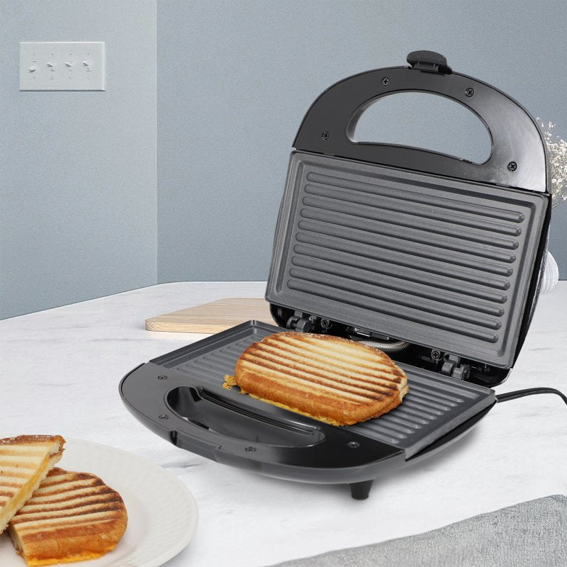 Compact Nonstick Electric Sandwich Maker - Black & Silver