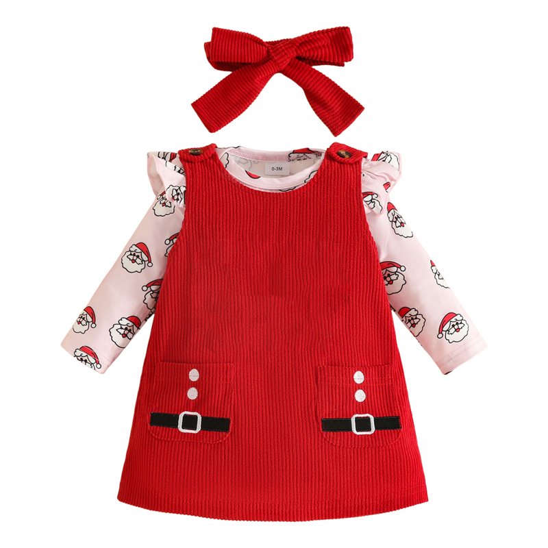 Baby Girl 1st Christmas Outfit A03-Red 12-18 Months Ruffle Romper Suspender Dress Set