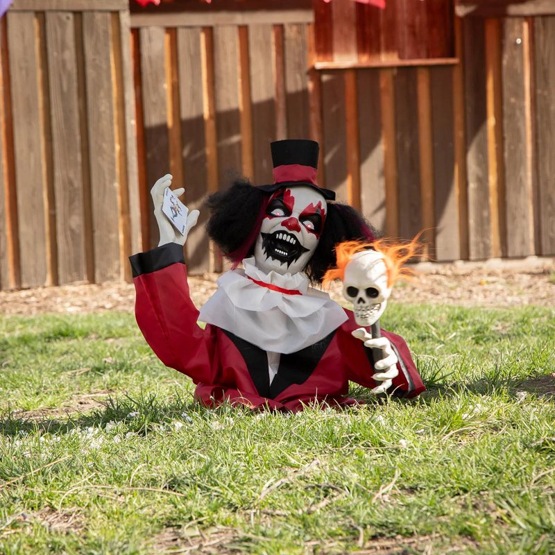 19.5-Inch Animated Clown Halloween Prop Black Red White Spooky Decor