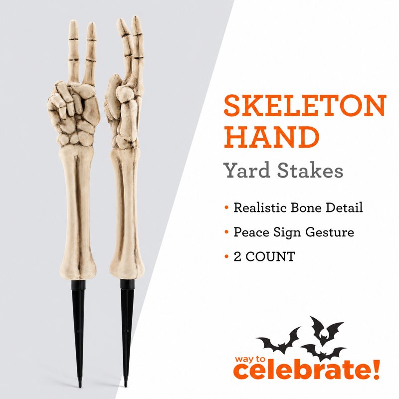 Skeleton Hand Yard Stakes Outdoor Halloween Decorations - White, 18.1 Inches, 2 Pack