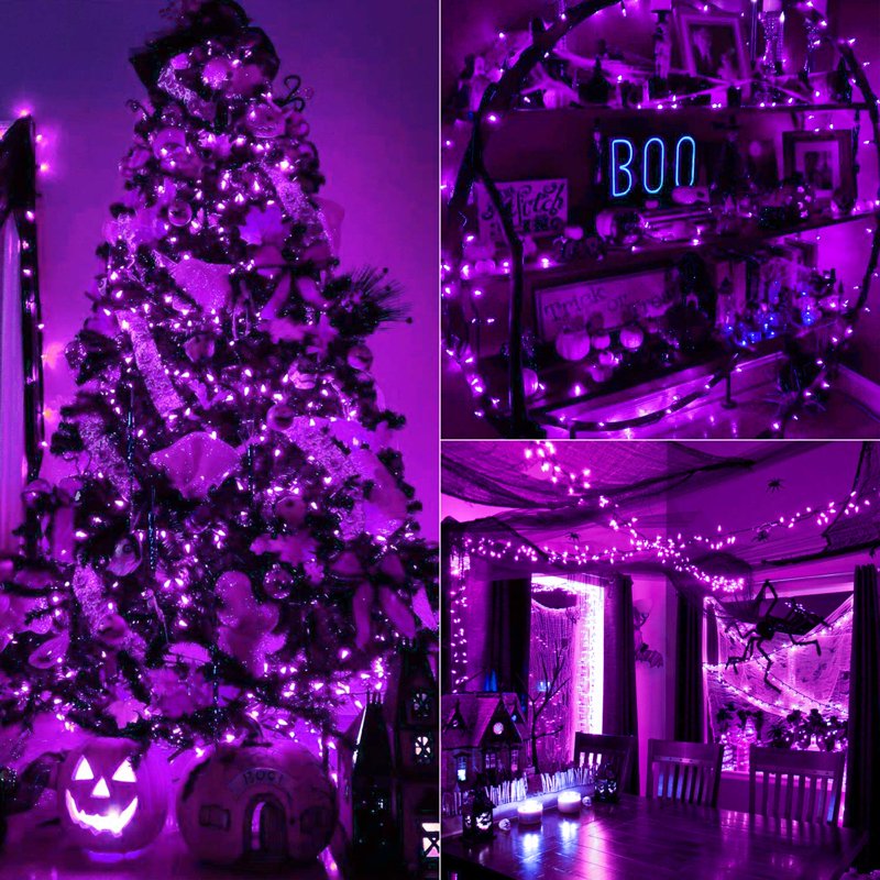 Halloween String Lights 33ft 100 LED Waterproof Battery-Powered Purple