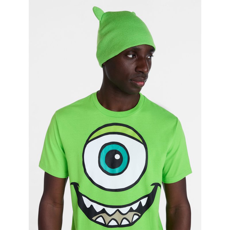 Men's Mike Wazowski Cosplay Graphic T-Shirt and Beanie Set Lime Green L - Monsters Inc