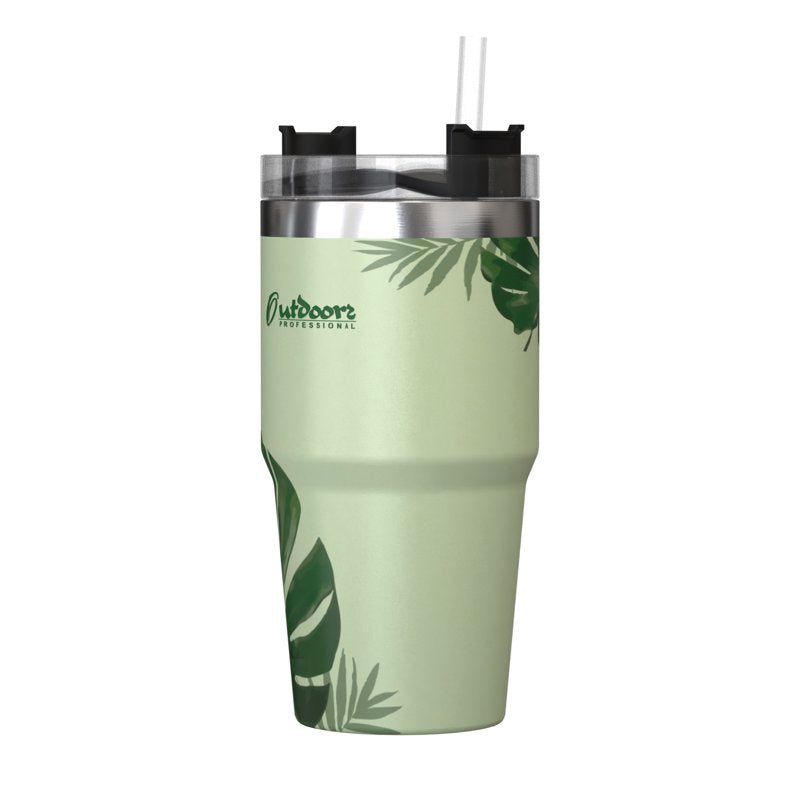 20 Oz Stainless Steel Insulated Tumbler with Straw - Tropical Green