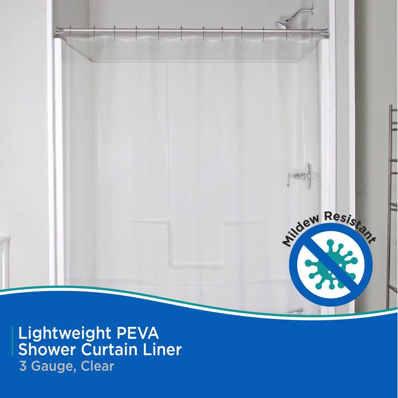 Lightweight PEVA Shower Curtain Liner 70x72 Inches, Clear, Reinforced Holes