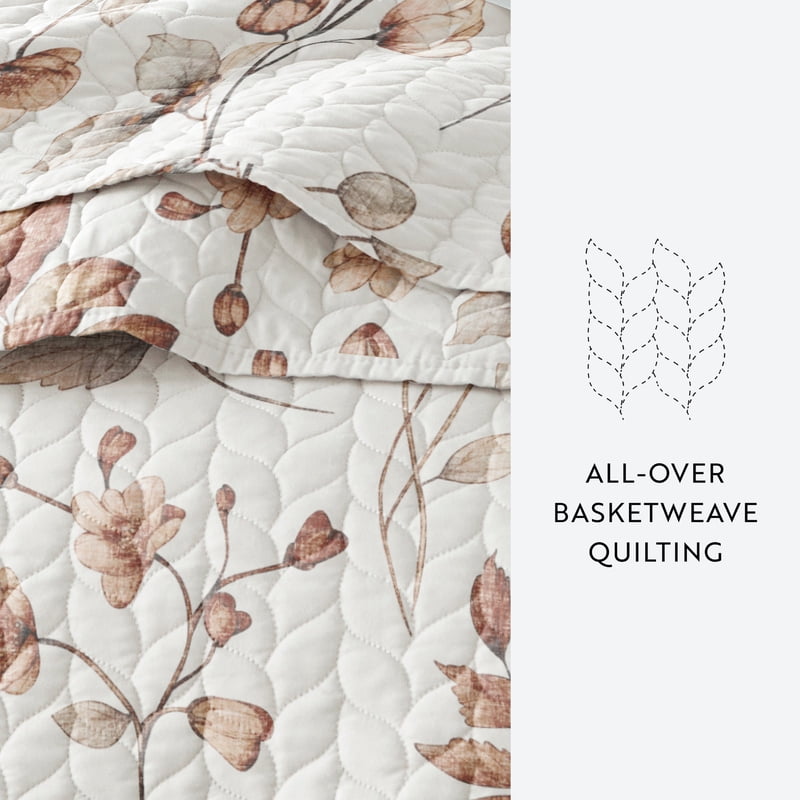 Twin Natural Russet Floral Pattern Quilt Set with Shams - Soft & Durable Bedding
