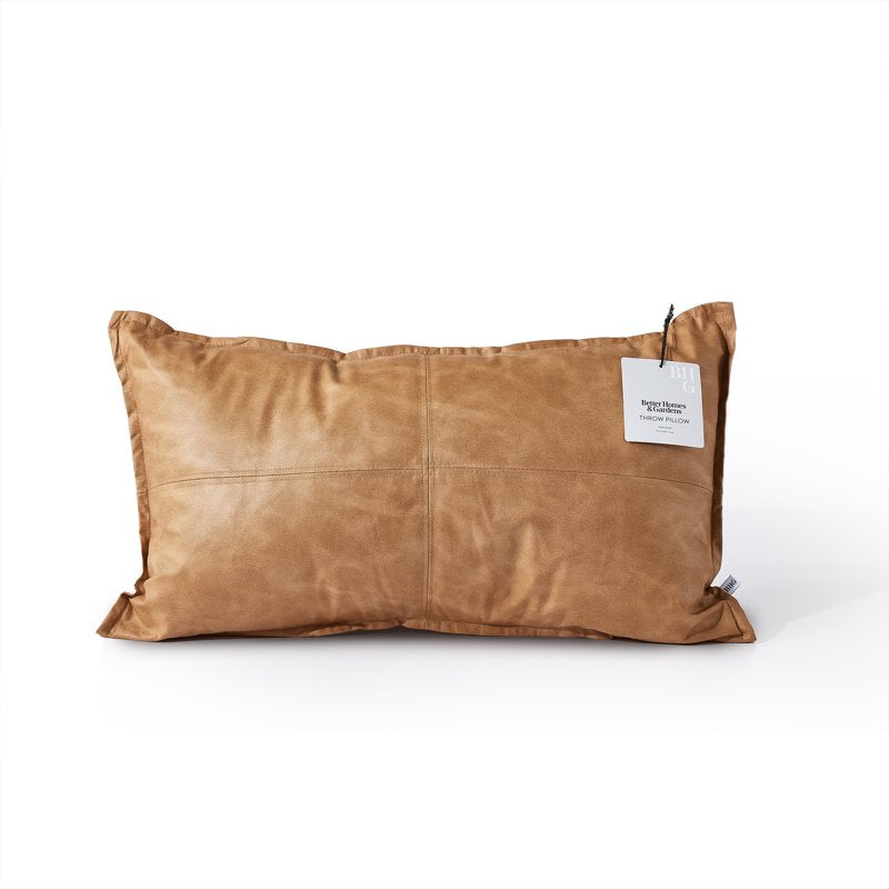 14 x 24 Inch Beige Faux Leather Decorative Pillow - Neutral Home Accent