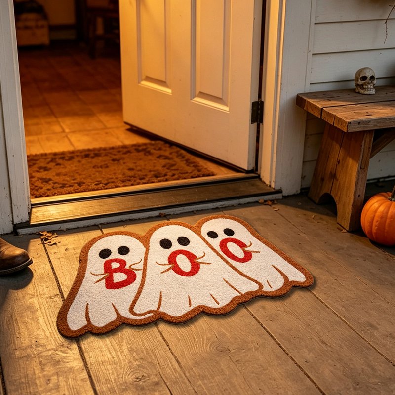 Ghost Pattern Halloween Doormat - Ghost Bath Mat with Grip for Entryway & Bathroom - 36_Ghost Bath Mat_AJ