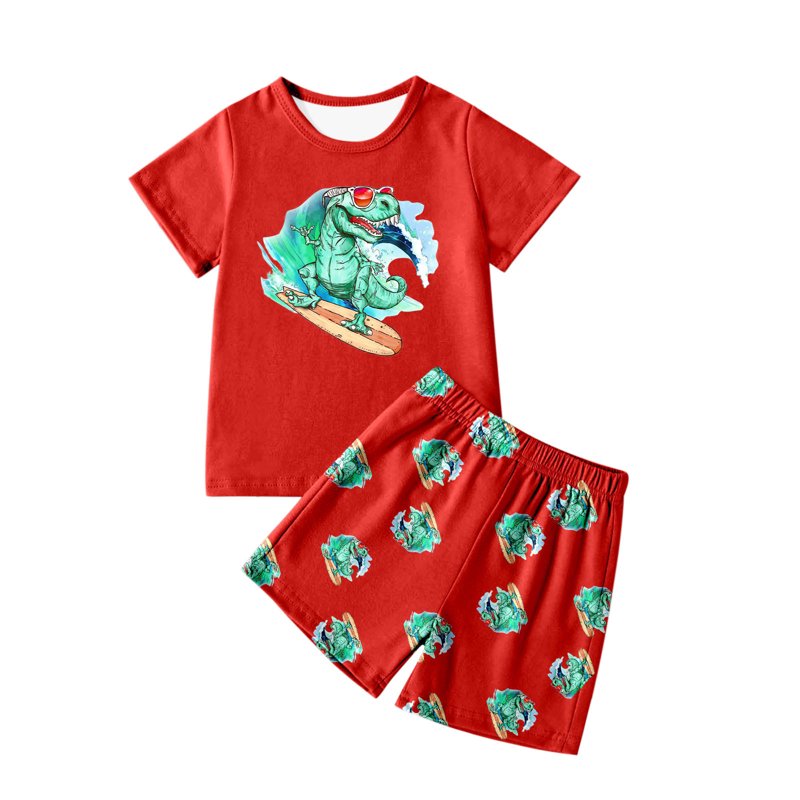 Boys Pajama Set 4-5 Years - Red Dinosaur Top & Shorts Sleepwear