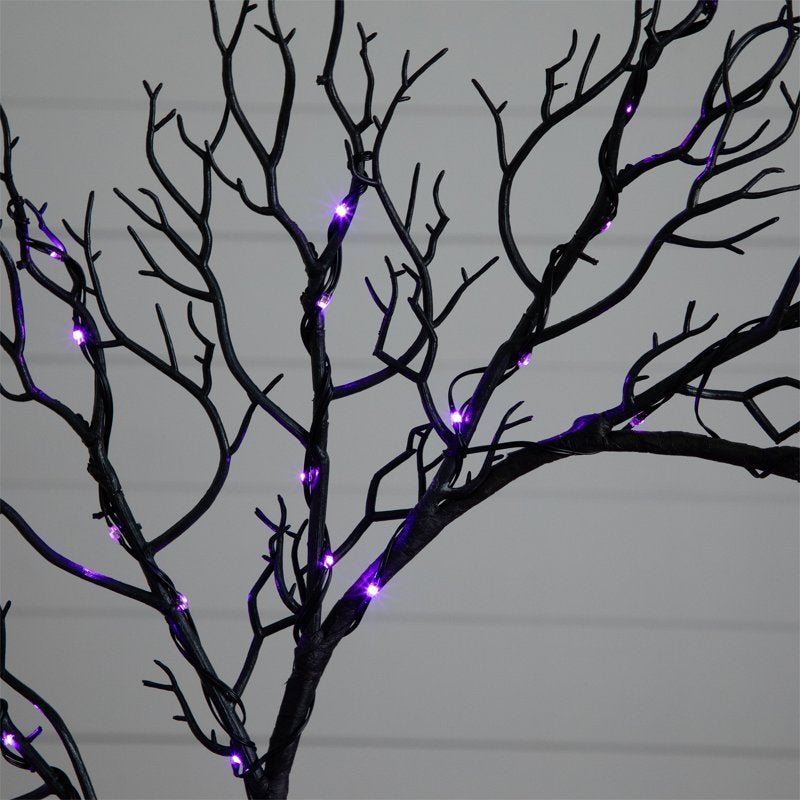 Pre-Lit Halloween Wreath with 60 Orange & Purple LED Lights - 23 Inch Black Fall Decor