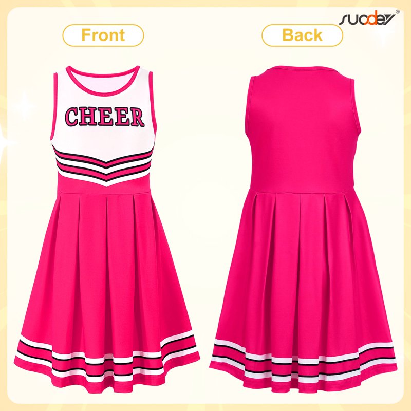 Girls Cheerleader Costume Set for 9-10 Years - Pink, Halloween Party Fancy Dress