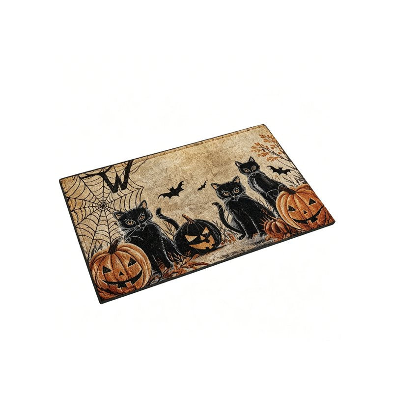 Halloween Door Mat Black Cat B - 24x16 inch Non Slip Entryway Rug