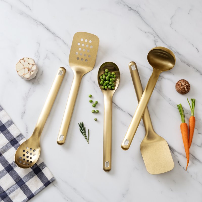 5-Piece Stainless Steel Utensil Set – Gold Kitchen Tools