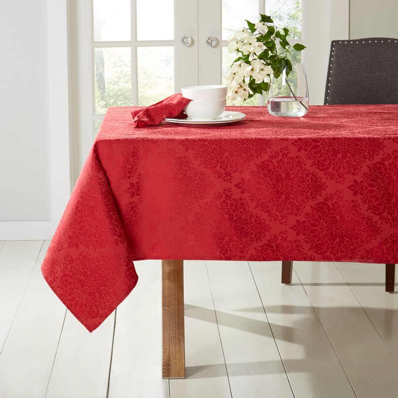Lexington Damask Tablecloth - Stain Resistant, 60" x 102" Red