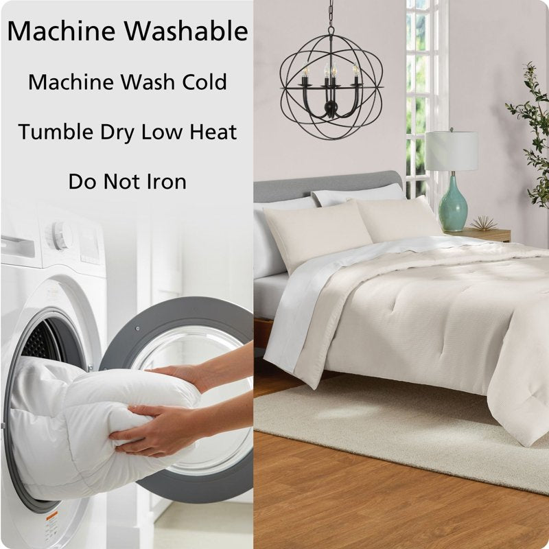 Mainstays 3-Piece Waffle Comforter Set with Matching Shams - Full/Queen Vanilla Dream