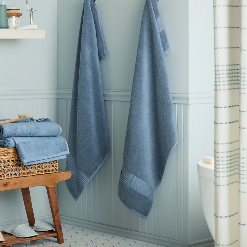 Blue 4-Piece Cotton Bath Towel Set 30x58 Inches - Plush & Absorbent