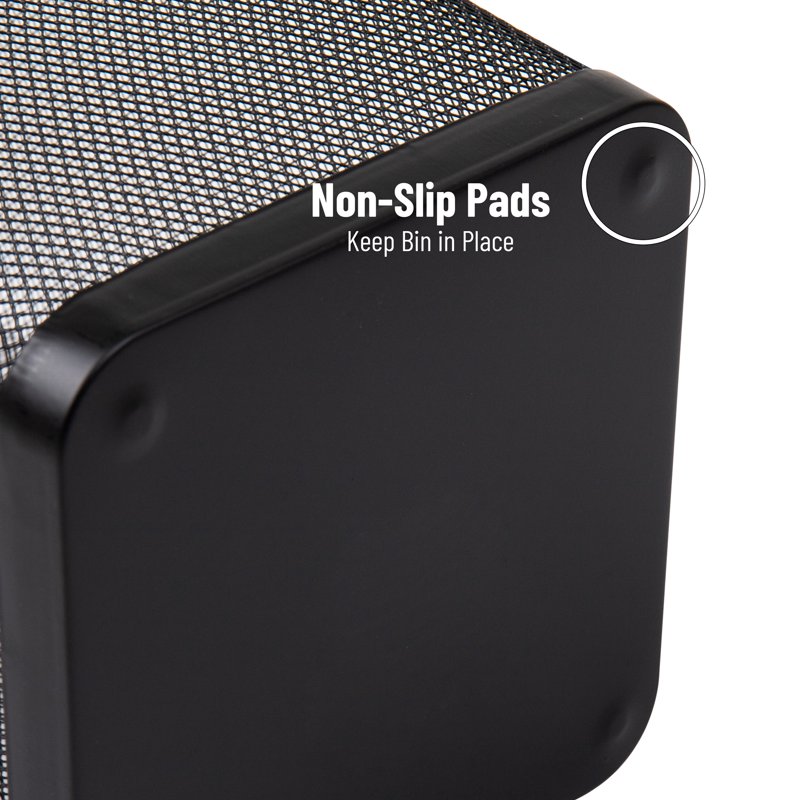 Mesh Trash Can Set of 2 - Square Metal Bins, Black