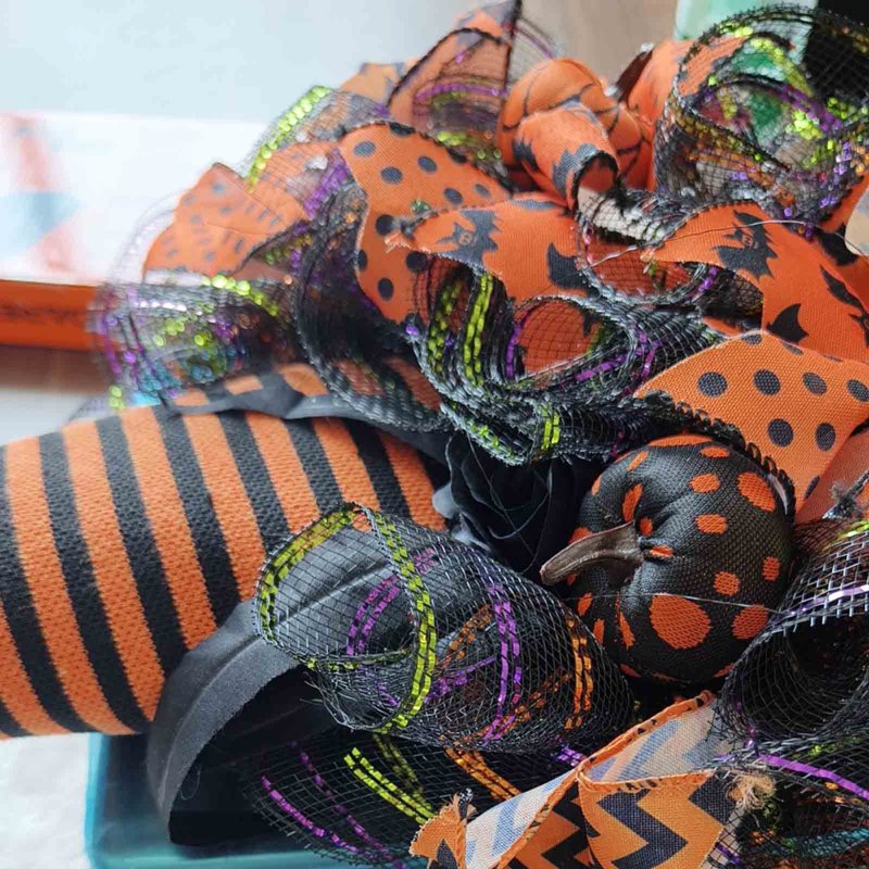 Halloween Wreath for Front Door with Witch Hat Legs - Indoor Outdoor Decoration - Variation 1-B