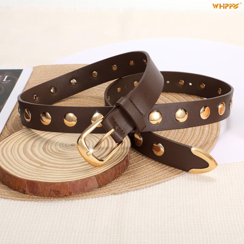 Women's Leather Belt for Jeans & Dresses - Coffee, Size 32-36"