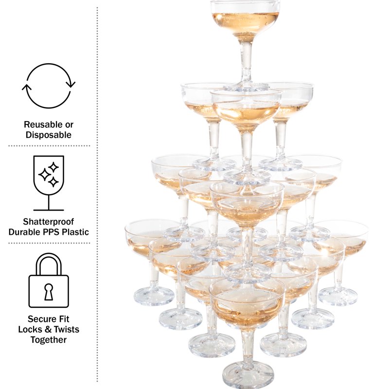 100-Pack 5oz Reusable Plastic Champagne Glasses - Shatterproof