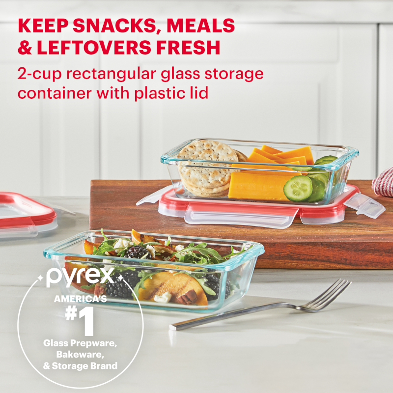 2-Cup Rectangle Glass Food Storage Container with Lid - 16 oz
