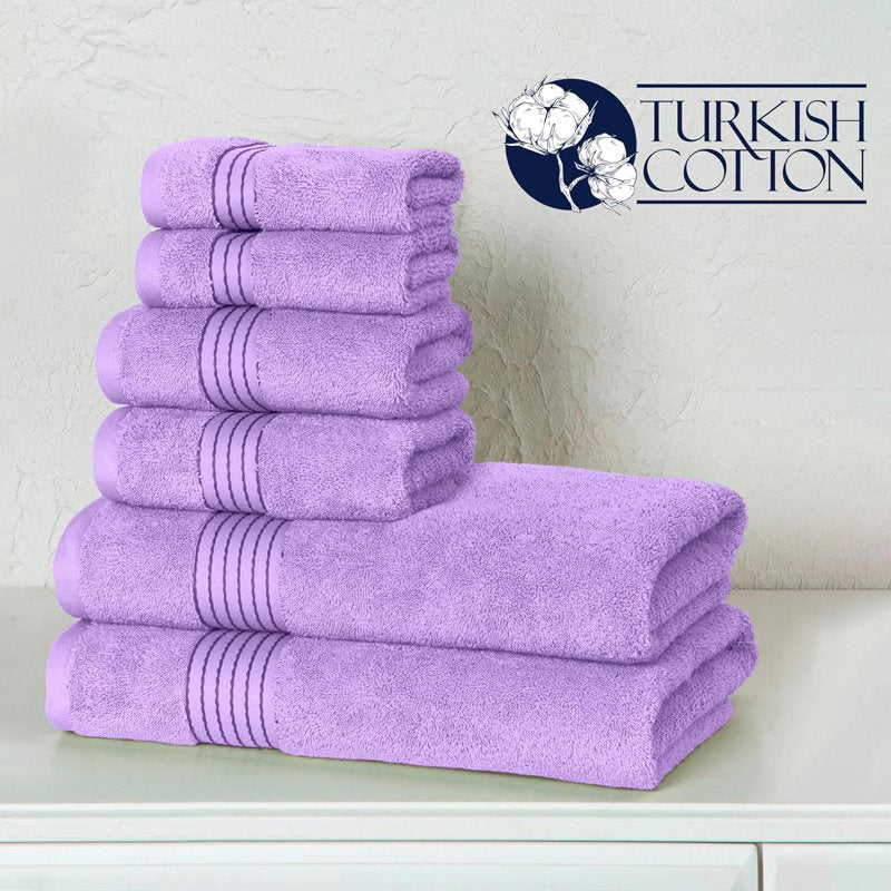 Lilac 6-Piece Luxury Cotton Towel Set - Quick Dry & Plush Bath Towels, Hand Towels & Washcloths