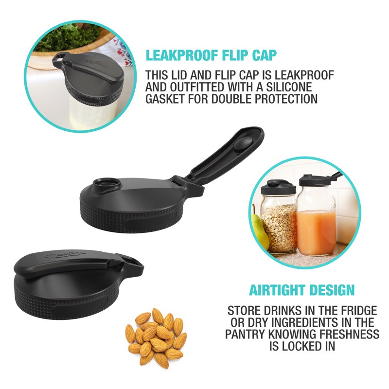 Wide Mouth Mason Jar Lids with Flip Top Pour Spout - 4 Pack