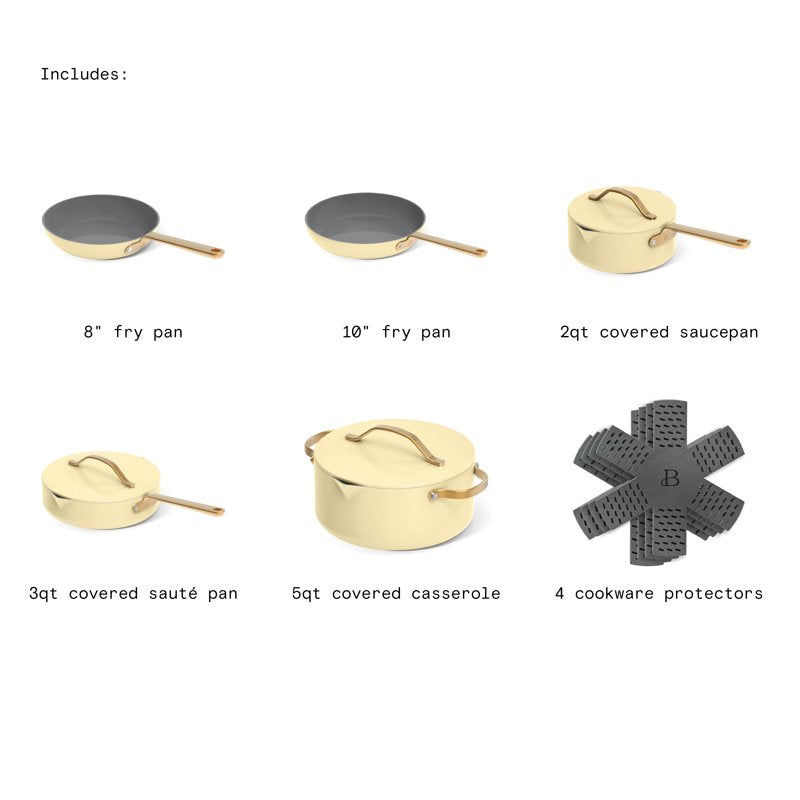 Beautiful 12-Piece Ceramic Nonstick Cookware Set - Buttercream