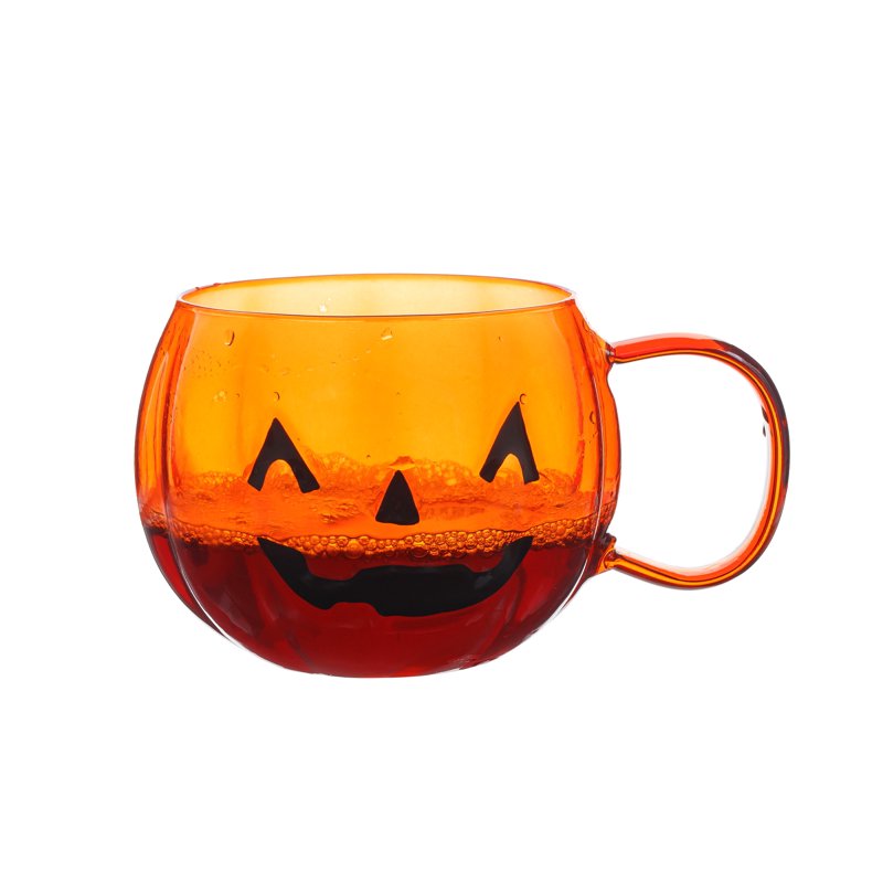 Glass Pumpkin Mug with Jack-o'-Lantern Face - Durable Borosilicate