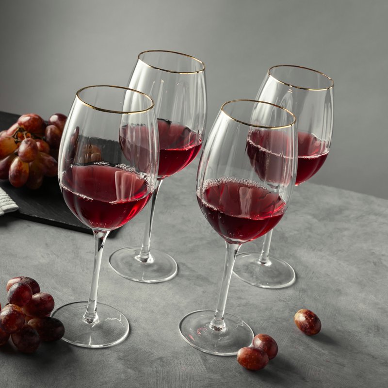 Scalloped Wine Glasses Set with Gold Rim - 4 Piece