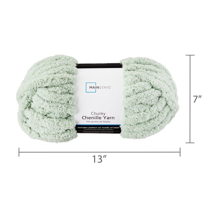Chunky Chenille Yarn - Super Bulky, Sage, 31.7 Yards, 100% Polyester