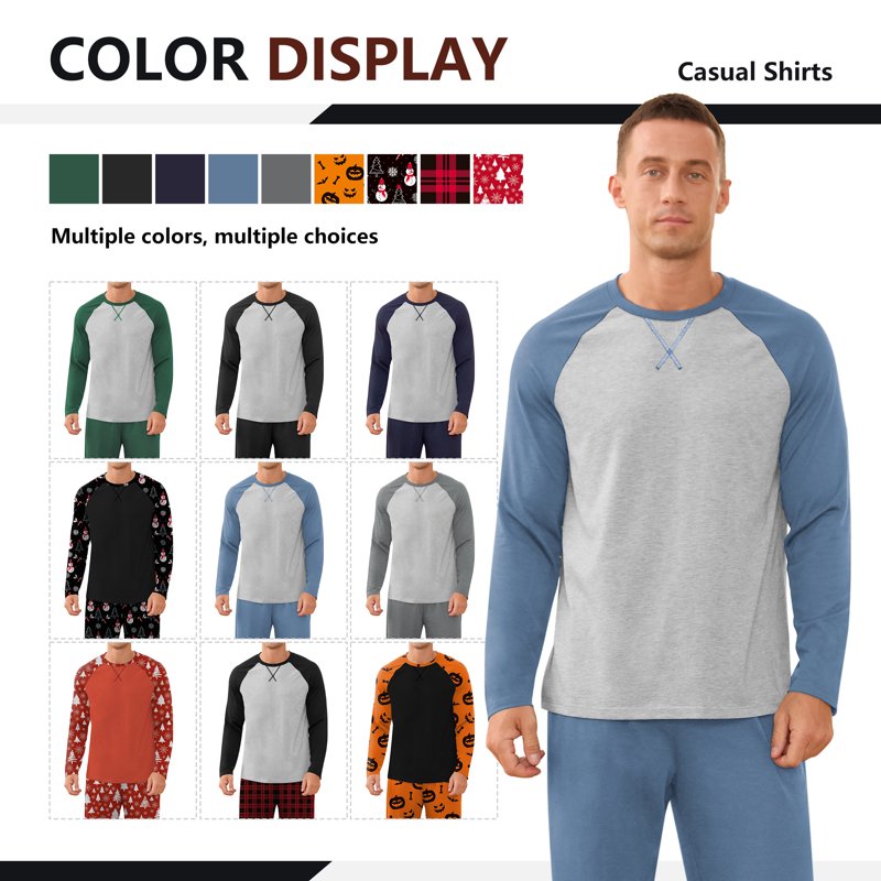 Men's Pajamas Set Long Sleeve Sleepwear with Pockets - Black Snowman 2XL