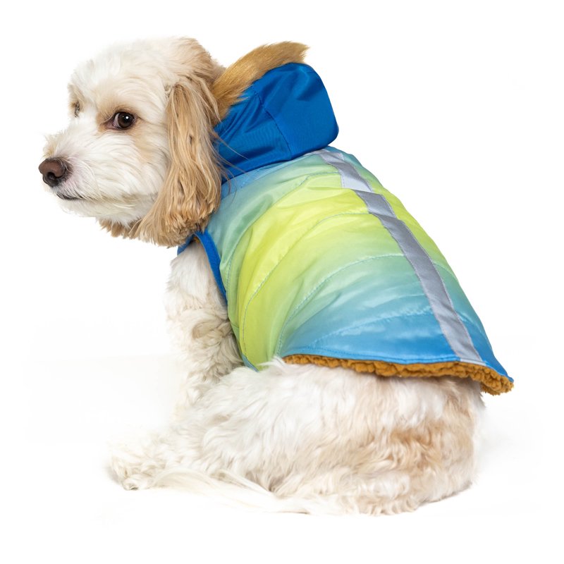 Pet Hooded Jacket Blue Ombre S - Dog & Cat Winter Coat with Sherpa Lining