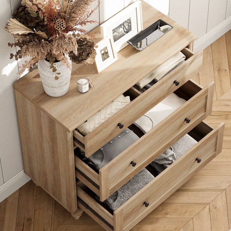 3-in-1 TV Stand for 75-90 Inch TVs - Oak Entertainment Center with Drawer & Glass Door