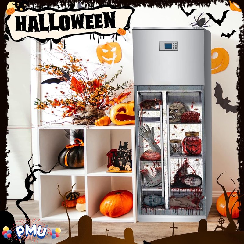 Halloween Refrigerator Door Cover - Creepy Witch Design, 30x60 inches, Pkg of 1