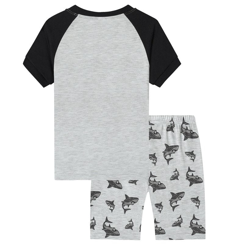 Dark Gray Toddler Boys Summer Pajamas Set - Cartoon Printed Shorts Outfit 6-7 Years