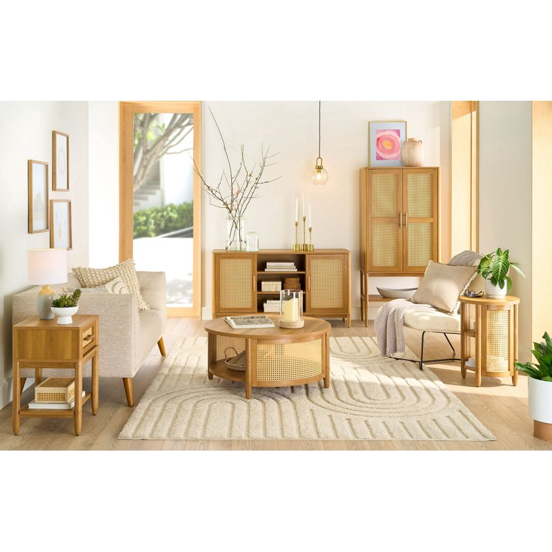 Round Side Table with Woven Detail - Multiple Colors